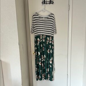 Tickled Teal Black and White Striped Top